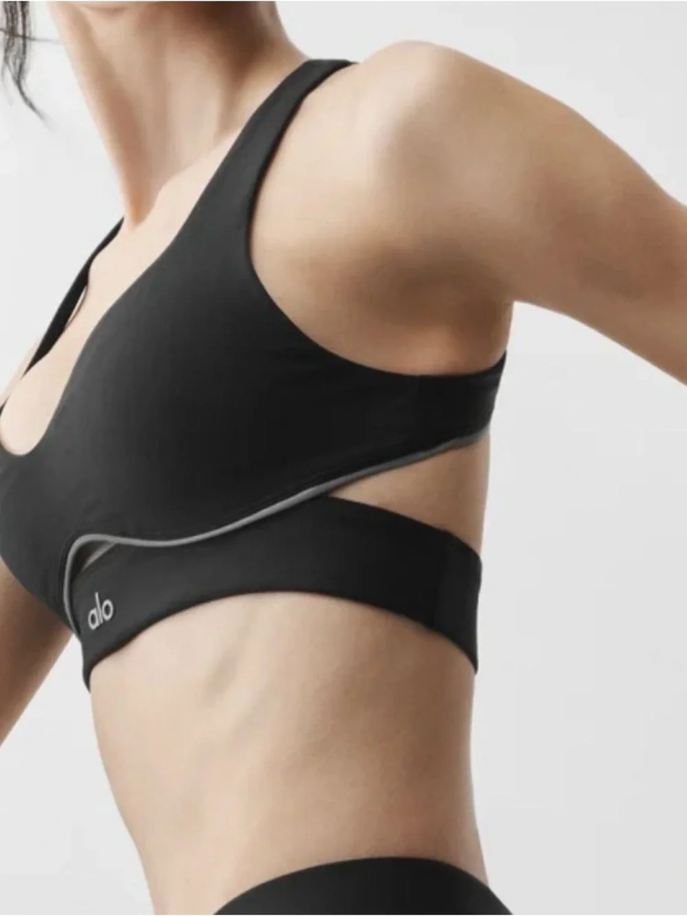 ALO Yoga Black Padded Racerback Sports Bra with Contrast Trim